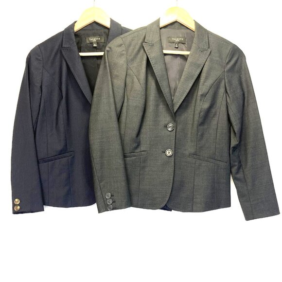 Lot of 2 Talbots Womens Blazers 2P Petite Gray Navy Blue Wool Stretch Career - Picture 1 of 15